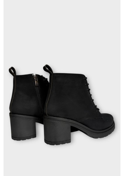Kadın Bağcık Detaylı Fermuarlı Kalın Topuk Bot Siyah - Füme fırsatları