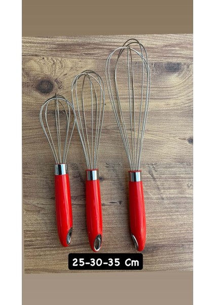 3 Lü 25-30-35 cm Paslanmaz Çelik Metal Çırpma Teli – Yumurta, Kek ve Hamur Karıştırma