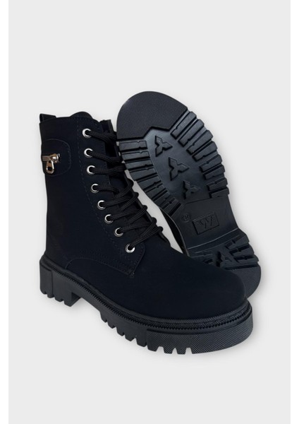 Kışlık Yandan Fermuarlı Uzun Kadın Bot Siyah - Füme