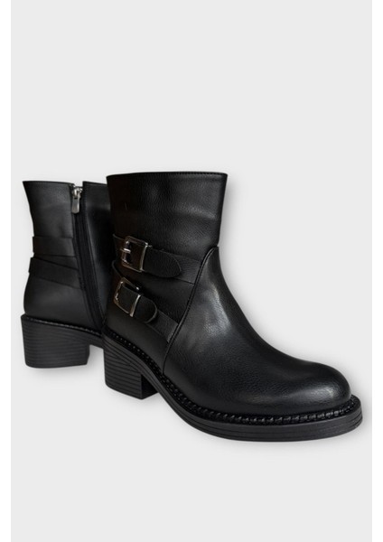 Toka Detaylı Topuklu Fermuarlı Kadın Bot Siyah fiyatları