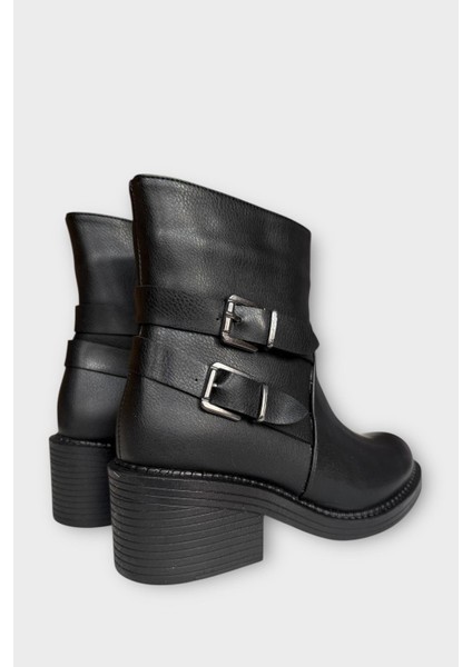 Toka Detaylı Topuklu Fermuarlı Kadın Bot Siyah indirimleri