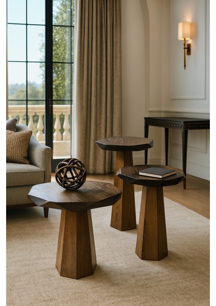 Doğal Ahşap Ceviz Mantar Sehpa Seti – 3’lü Zigon ve Fiskos Takımı fiyatları