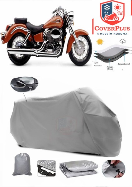 Honda Vt 750 Shadow Ace Motor Brandası Gri Arka Çanta Uyumlu Motorsiket Brandası Motor Örtüsü Çadır Su Geçirmez Motosiklet Kılıfı Motor Brandası