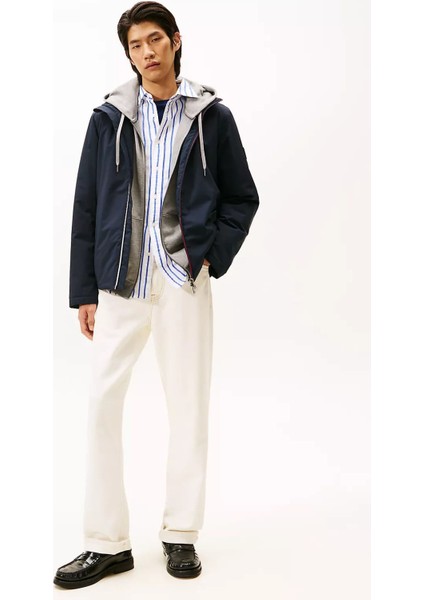 Erkek Regular Fit Fermuarı Şerit Detaylı Kapüşonlu Mont - Lacivert fiyatları