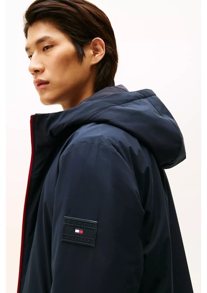 Erkek Regular Fit Fermuarı Şerit Detaylı Kapüşonlu Mont - Lacivert fırsatları