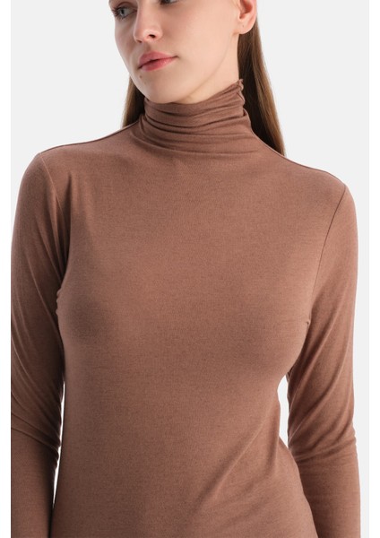 Mocha Modal Kaşmir Boğazlı Uzun Kollu Üst indirimleri