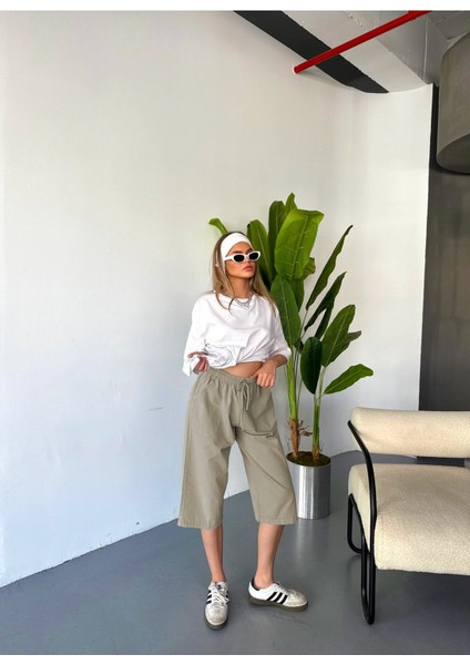 Kadın Büyük Beden Yüksek Bel Keten Görünümlü %100 Pamuk Kapri W203-62 indirimleri