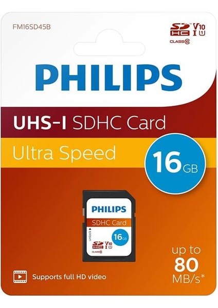 Philips 16GB Ultra Hızlı 80MB/S Uhs-I Sdhc Hafıza Kartı (FM16SD45B/00)
