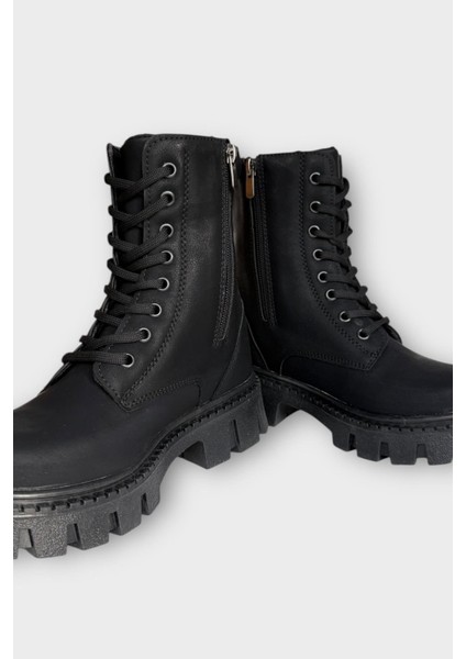 Kadın Fermuarlı Kalın Taban Bot Siyah - Gümüş modelleri