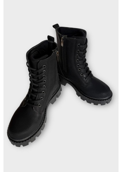 Kadın Fermuarlı Kalın Taban Bot Siyah - Gümüş fırsatları