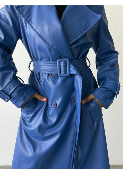 Deri Görünümlü Düğmeli Trençkot modelleri