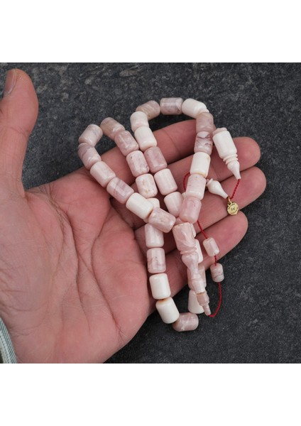 Katalin Dinlenmiş Çubuk Usta Işi Imzalı Kapsül Kesim 9X12MM Tesbih -Beyaz Alacalı fiyatları