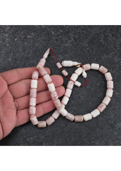 Katalin Dinlenmiş Çubuk Usta Işi Imzalı Kapsül Kesim 9X12MM Tesbih -Beyaz Alacalı modelleri