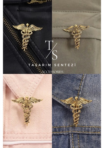 Broş Metal Rozet Sağlık Tıp Sembolü Gold Hekim Doktor Hemşire Yaka Kıyafet Takı Aksesuar modelleri