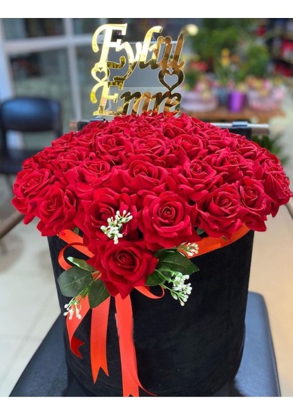 Silindir Kutuda Gerçek Görünümlü Yapay Kadife Gül Kız Isteme Buketi Hediyelik Çiçek