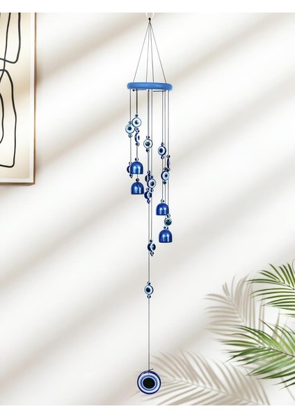 Feng Shui Nazar Boncuğu Rüzgar Çanı Metal Kötü Göze Karşı Dış Mekan Dekoratif Bahçe Kapı Süsü 80 Cm.