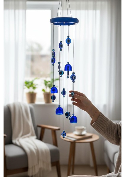 Feng Shui Nazar Boncuğu Rüzgar Çanı Metal Kötü Göze Karşı Dış Mekan Dekoratif Bahçe Kapı Süsü 80 Cm. fiyatları