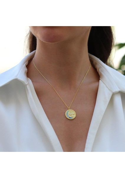 Ay Yıldızlı Opal Gold Gümüş Kolye