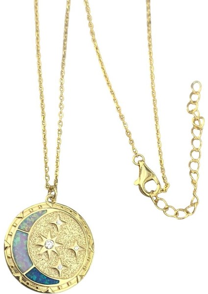 Ay Yıldızlı Opal Gold Gümüş Kolye indirimleri