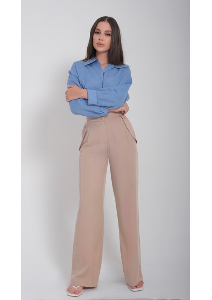 Kadın Cep Detaylı Palazzo Bej Pantolon fiyatları