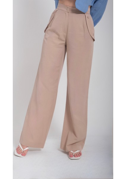 Kadın Cep Detaylı Palazzo Bej Pantolon modelleri