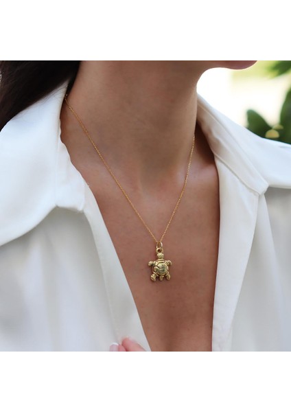 Kaplumbağa Bombeli Gold Gümüş Kolye fiyatları