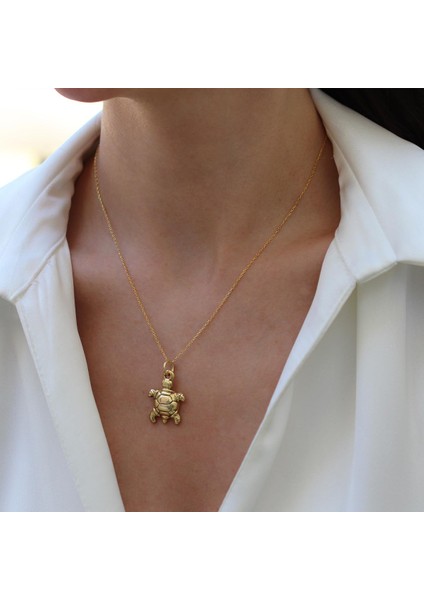 Kaplumbağa Bombeli Gold Gümüş Kolye modelleri
