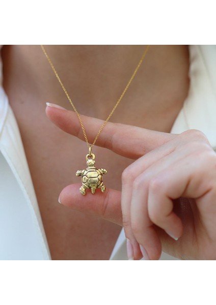Kaplumbağa Bombeli Gold Gümüş Kolye fırsatları