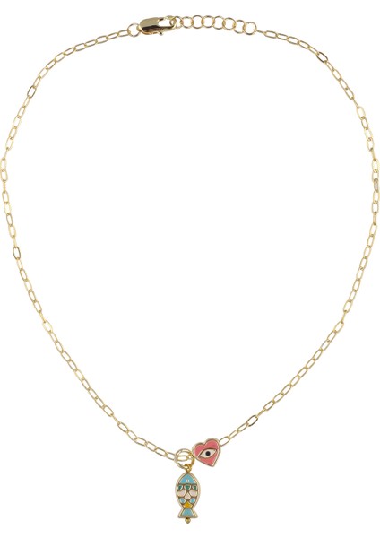 Altın - Mavi - Pembe Kolye Dora Necklace
