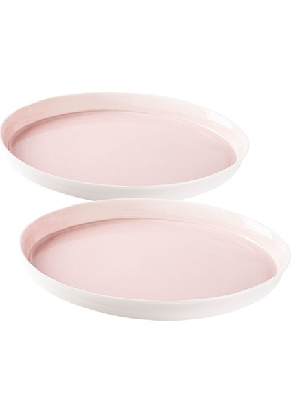 Space Pembe Porselen Ikili Pasta Tabağı Seti 16.8cm