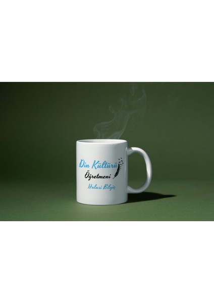 Beyaz Porselen Kişiye Özel Öğretmenler Günü( Din Kültürü Öğretmeni) Baskılı Kulplu Porselen Kupa Bardak 330 ml modelleri