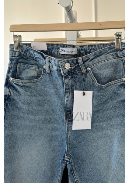 Kesik Paça Boyfit Jean- Mavi