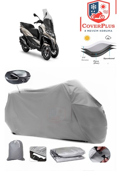 Piaggio Mp3 530 Arka Çanta Uyumlu (Gri) Motorsiket Brandası Motor Örtüsü Çadır Su Geçirmez Motosiklet Kılıfı Motor Brandası