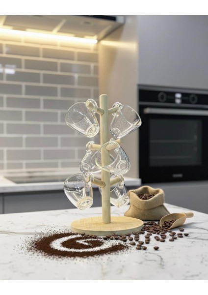 Bambu Ahşap Standlı 6’lı Espresso Fincanı Seti – Şık Sunum ve Kahve Servis Seti fiyatları