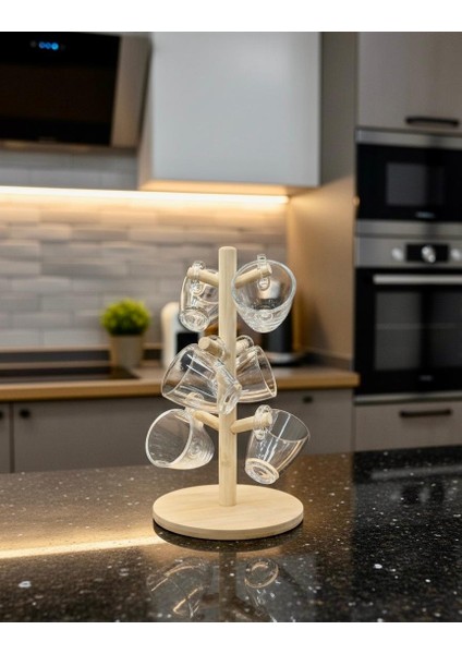 Bambu Ahşap Standlı 6’lı Espresso Fincanı Seti – Şık Sunum ve Kahve Servis Seti fırsatları