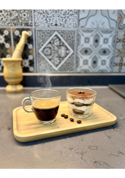Bambu Ahşap Standlı 6’lı Espresso Fincanı Seti – Şık Sunum ve Kahve Servis Seti