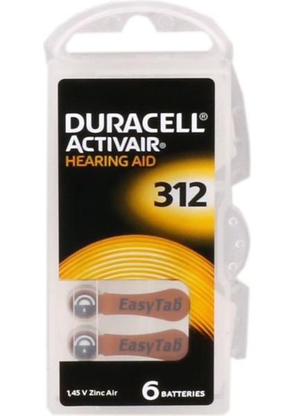 Duracell 312 Numara Düğme Kulaklık Pili Işitme Cihazı Için 6'lı Paket