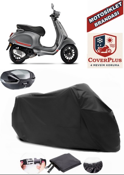 Vespa Sprint 50 Motor Brandası Siyah Arka Çanta Uyumlu Motorsiket Brandası Motor Örtüsü Çadır Su Geçirmez Motosiklet Kılıfı Motor Brandası