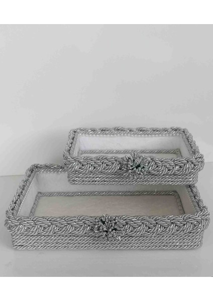 Gümüş Simli Örgü 2 Li Sepet Takım Organizer Hediyelik Bohçalık Çeyizlik fiyatları