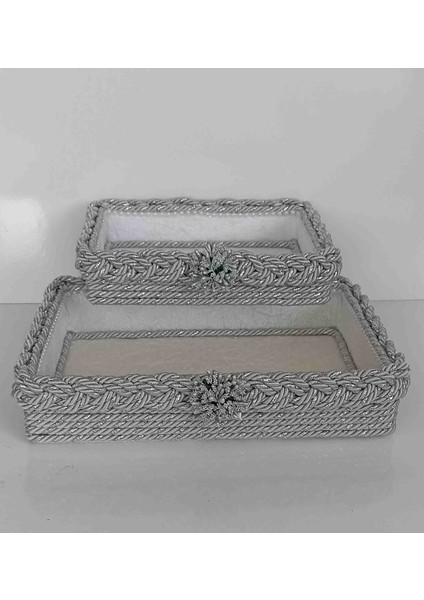 Gümüş Simli Örgü 2 Li Sepet Takım Organizer Hediyelik Bohçalık Çeyizlik modelleri