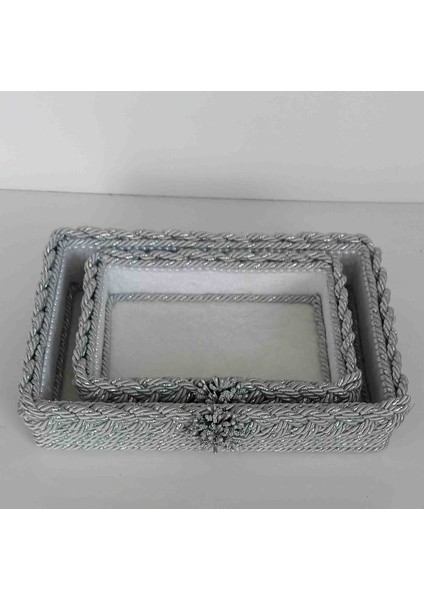 Gümüş Simli Örgü 2 Li Sepet Takım Organizer Hediyelik Bohçalık Çeyizlik fırsatları