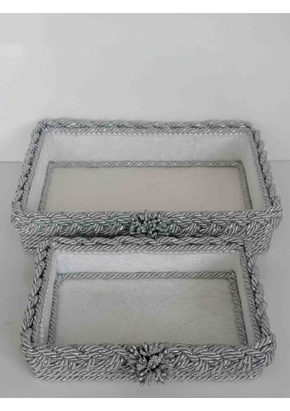 Gümüş Simli Örgü 2 Li Sepet Takım Organizer Hediyelik Bohçalık Çeyizlik indirimleri