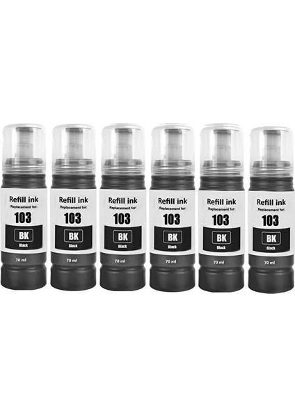 Epson 103 Muadil Uyumlu 6X70 ml Siyah Mürekkep - L3151, L3156, L3160, L3210, L3211, L3250, L3251, L3256