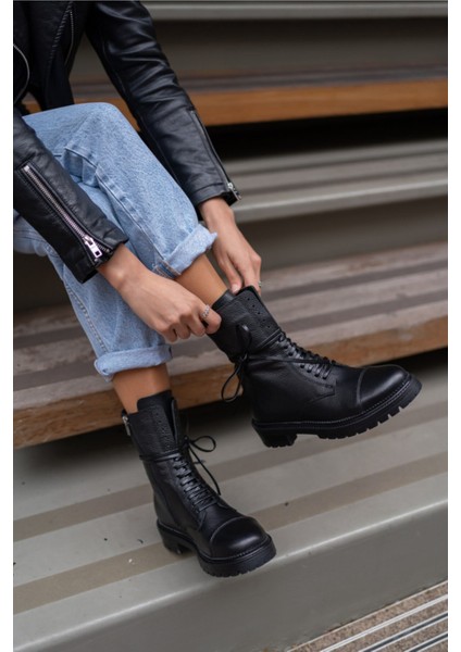 Beboo Kadin Siyah Floter Gercek Deri Bot