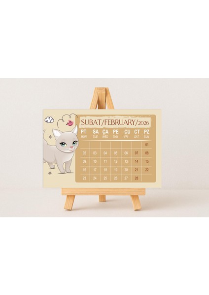 202610X15KEDİLİ-MİNİ Ahşap Şövale Masa Takvimi fiyatları