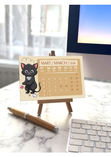 202610X15KEDİLİ-MİNİ Ahşap Şövale Masa Takvimi modelleri