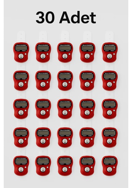 30 Adet Kırmızı – Dijital Parmak Tipi Yüzük Tesbih, Namaz Zikir Sayacı