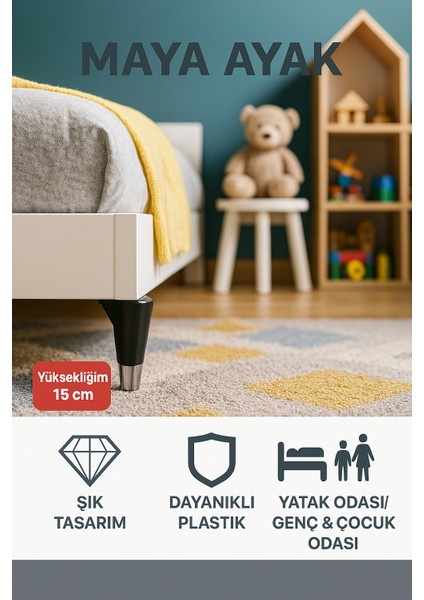 Maya Ayak 15 cm Siyah-Krom Mobilya Kanepe Sehpa Tv Ünitesi Koltuk Genç ve Çocuk Odası Ayağı fırsatları