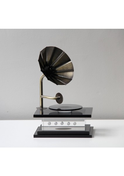 Cam Dekoratif Gramofon | Vintage Retro Tasarım | Lüks El Yapımı Obje | Ev Ofis Masa Üstü Dekor GLR-FSB010