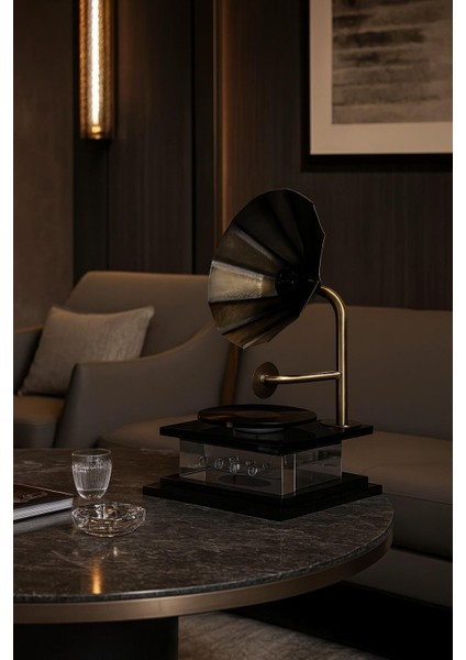 Cam Dekoratif Gramofon | Vintage Retro Tasarım | Lüks El Yapımı Obje | Ev Ofis Masa Üstü Dekor GLR-FSB010 modelleri